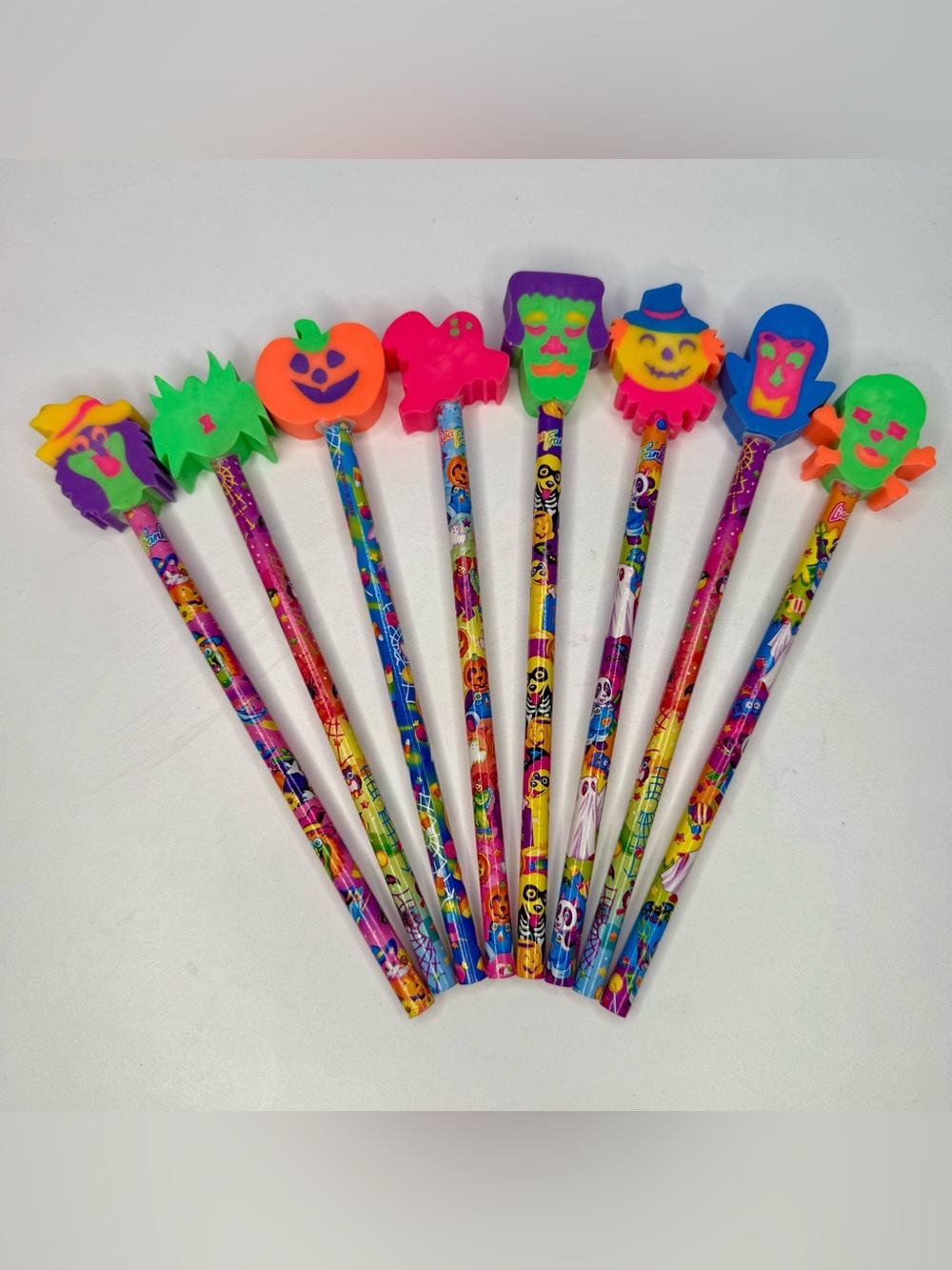 Lisa Frank set of 8 Halloween Pencils w/ Erasers Vintage Y2K Early 2000s